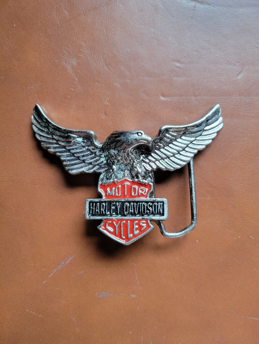 VINTAGE Metal/enamel HARLEY DAVIDSON EAGLE BIKER BELT BUCKLE